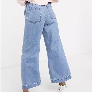 MONKI PAPER BAG HIGH WAIST WIDE LEG DENIM BAGGY JEANS CROP PANTS SMALL BLUE